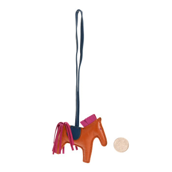 HERMES Milo Lambskin Grigri Rodeo Horse Bag Charm PM Pain D'Epice Rose Pourpre Bleu De Malte