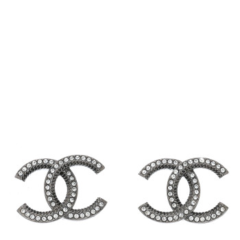 CHANEL Ruthenium Crystal CC Earrings