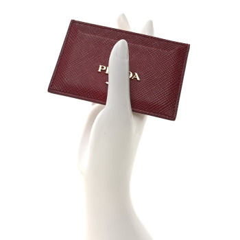 PRADA Saffiano Cuir Metal Card Holder Fuoco
