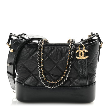 CHANEL Aged Calfskin Quilted Small Gabrielle Hobo Black