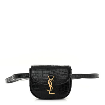 SAINT LAURENT Crocodile Embossed Calfskin Small Kaia Satchel Black