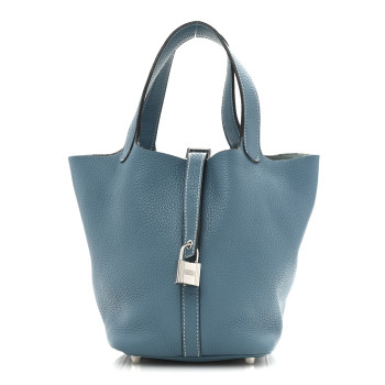 HERMES Taurillon Clemence Picotin Lock 18 PM Blue Jean
