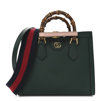 GUCCI Textured Dollar Calfskin Web Small Diana Tote Bag Green