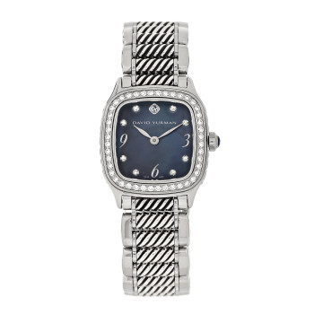 DAVID YURMAN Stainless Steel Diamond Bezel Blue Mother of Pearl 25mm Thoroughbred Quartz Watch