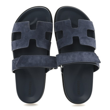 HERMES Suede Goatskin Womens Chypre Sandals 38 Bleu Celeste