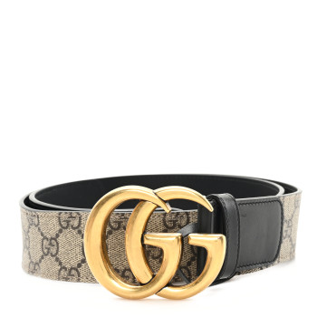 GUCCI GG Supreme Monogram Matte Plutone Calfskin Double G 30mm Belt 90 36 Beige Ebony Black
