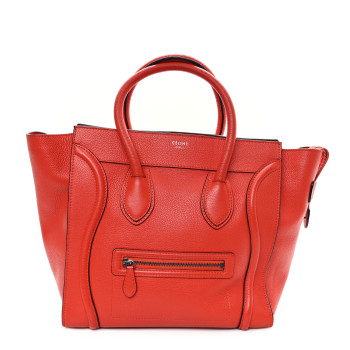 CELINE Drummed Calfskin Mini Luggage Coquelicot