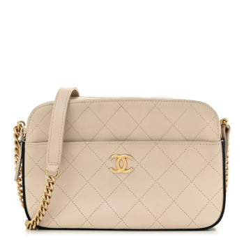 CHANEL Calfskin Grosgrain Stitched Button Up Camera Case Light Grey