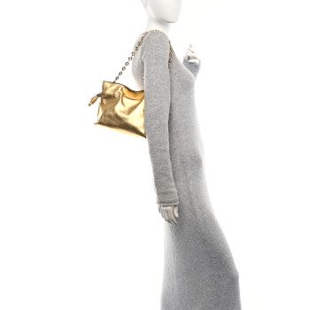 LOEWE Metallic Calfskin Mini Chain Flamenco Knot Clutch Gold