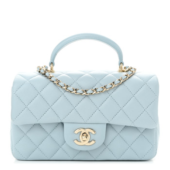 CHANEL Lambskin Quilted Mini Top Handle Rectangular Flap Light Blue