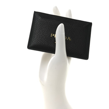 PRADA Vitello Grain Metal Card Holder Black