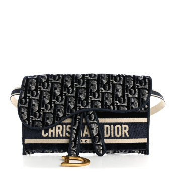 CHRISTIAN DIOR Velvet Oblique Saddle Belt Bag Blue