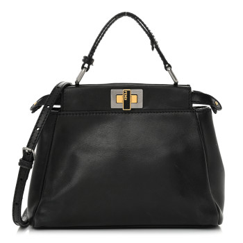 FENDI Vitello Saddle Mini Peekaboo Iconic Satchel Black