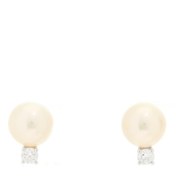 MIKIMOTO 18K White Gold Diamond Akoya Pearl 8-8.5mm Stud Earrings