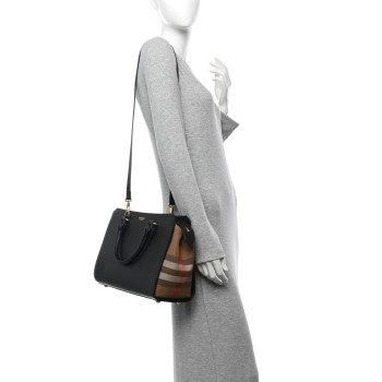 BURBERRY Calfskin Mega Check Small Banwell Tote Black