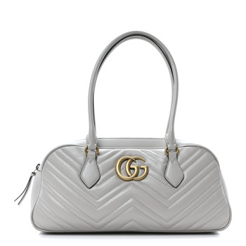GUCCI Calfskin Matelasse Medium GG Marmont East West Shoulder Bag Light Grey