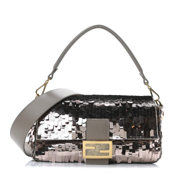 FENDI Sequin Paillettes Vitello Grace Sex and the City Baguette Tortora
