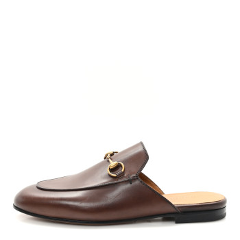 GUCCI Calfskin Womens Princetown Slippers 36.5 Fondente Brown