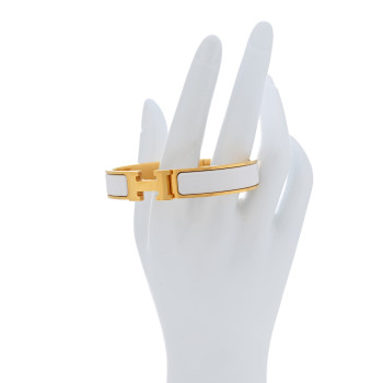 HERMES Enamel Narrow Clic Clac H Bracelet PM White