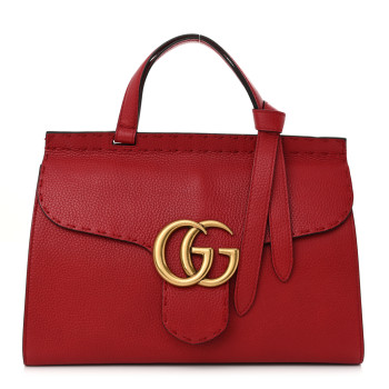 GUCCI Calfskin Small GG Marmont Top Handle Bag Vulcanic Red