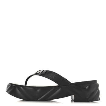 GUCCI Rubber Chevron Logo Embossed Womens Thong Platform Sandals 38 Black
