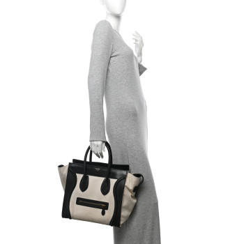 CELINE Natural Canvas Smooth Calfskin Mini Luggage Cream