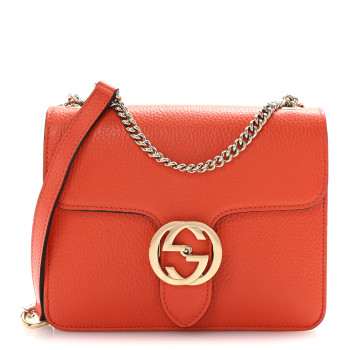 GUCCI Dollar Calfskin Small Interlocking G Shoulder Bag Sun Orange