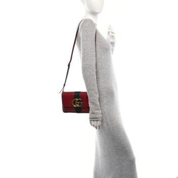 GUCCI Vitello Palmellato Lux Bi-Color Small Arli Flap Shoulder Bag New Cherry Red Black