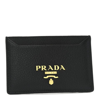 PRADA Vitello Grain Metal Card Holder Black
