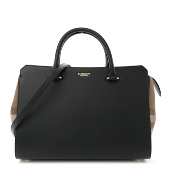 BURBERRY Calfskin Mega Check Small Banwell Tote Black