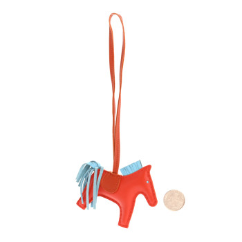 HERMES Milo Lambskin Grigri Rodeo Horse Bag Charm PM Capucine Celeste Cornaline