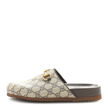 GUCCI GG Supreme Monogram Miro Soft Calfskin Womens Horsebit Slippers 37.5 Beige Ebony New Acero