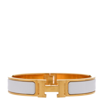 HERMES Enamel Narrow Clic Clac H Bracelet PM White