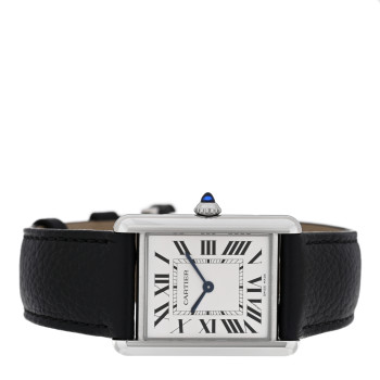 CARTIER Stainless Steel Calfskin 25mm Must de Cartier Tank Quartz Watch