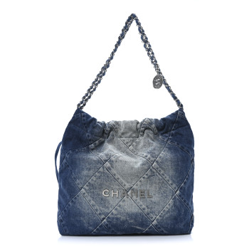 CHANEL Denim Quilted Small Chanel 22 Blue