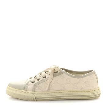 GUCCI Washed Cotton GG Monogram Calfskin Womens Low Top Sneakers 35.5 White Mystic White Great White