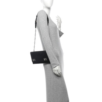 PRADA Saffiano Cuir Twist Lock Chain Flap Crossbody Bag Black