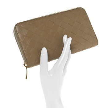 BOTTEGA VENETA Nappa Intrecciato Zip Around Wallet Taupe