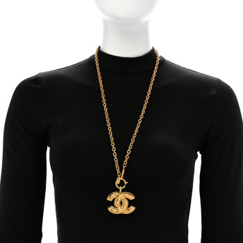 CHANEL Metal Quilted CC Long Necklace Gold