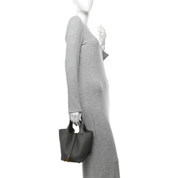 HERMES Taurillon Clemence Picotin Lock 18 PM Gris Meyer