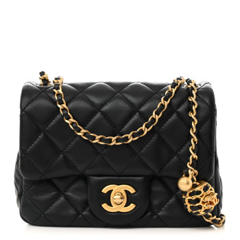 CHANEL Lambskin Quilted Mini Pearl Crush Flap Black