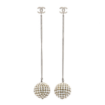 CHANEL Crystal CC Drop Earrings Silver