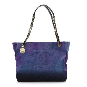 CHANEL Wool Tweed CC Tote Purple Black Blue