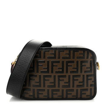 FENDI Vitello Century F is Fendi Bi-Color FF 1974 Embossed Camera Case Maya Black