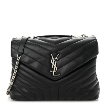 SAINT LAURENT Calfskin Y Quilted Monogram Medium Loulou Chain Satchel Black