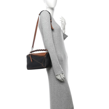LOEWE Calfskin Small Craft Puzzle Bag Tan Black