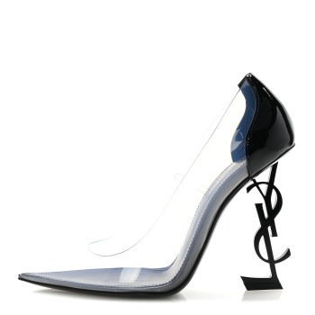 SAINT LAURENT Patent Calfskin PVC Opyum 110 Pump 39 Black Transparent