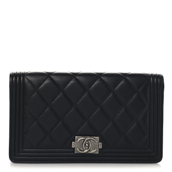 CHANEL Lambskin Quilted Boy Yen Wallet Black