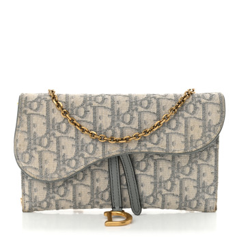 CHRISTIAN DIOR Oblique Saddle Chain Long Wallet Grey