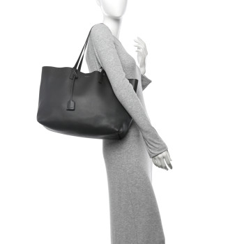 SAINT LAURENT Calfskin Large Shopping Tote Fog